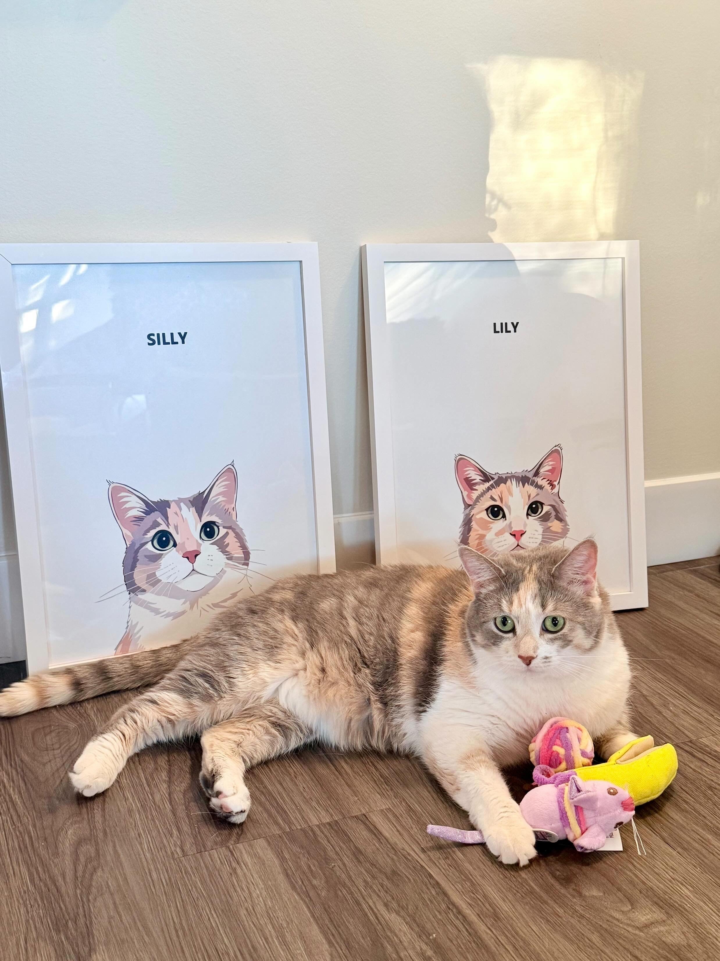 meaningful cat memorial ideas featuring a custom cat portrait and keepsakes