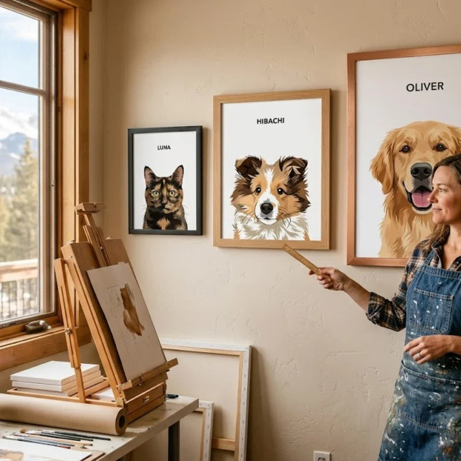 how to choose the right pet portrait size by comparing small medium and large custom pet portraits