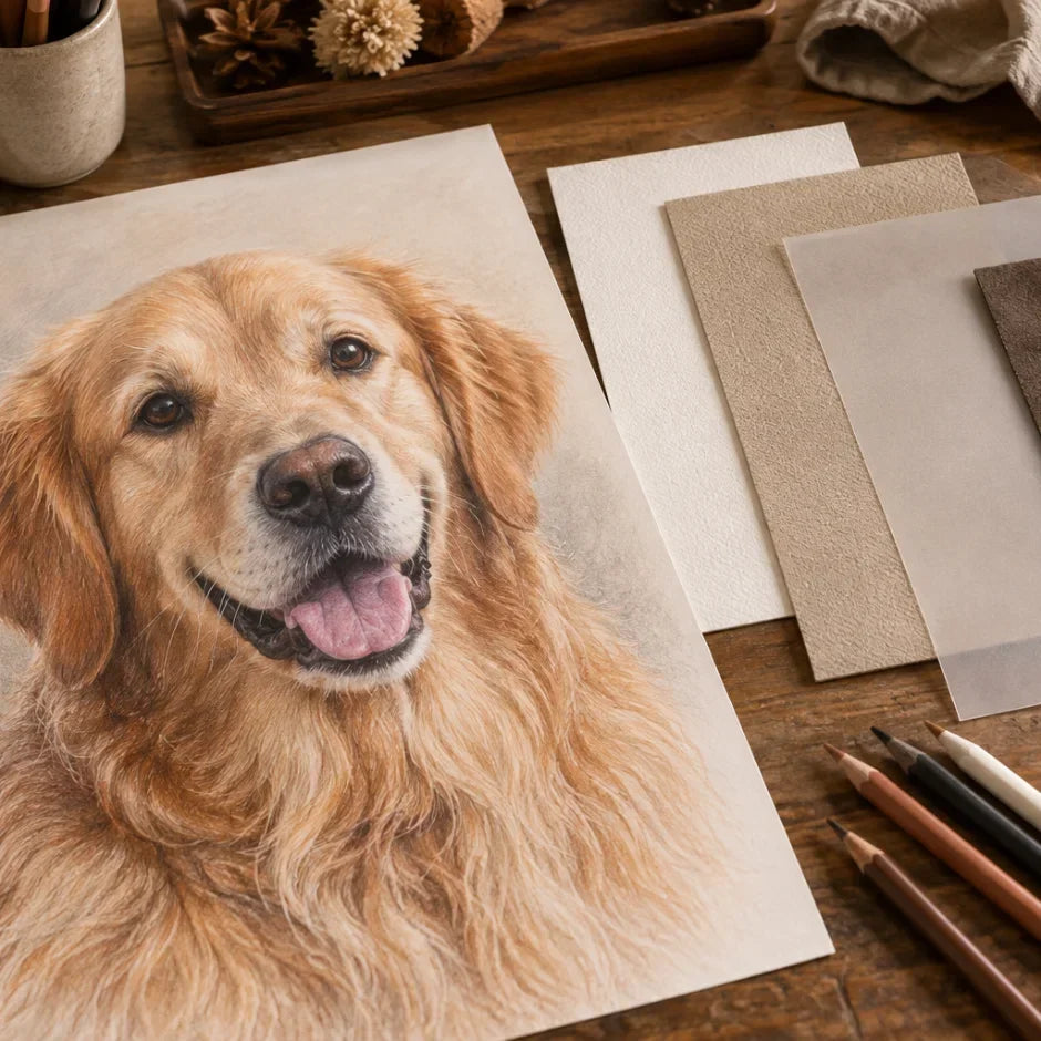 Best paper for colored pencil pet portraits with different drawing surfaces