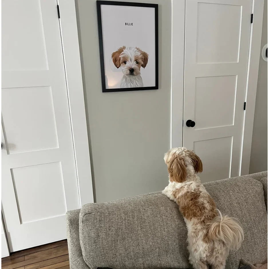 Finished pet portrait displayed in soft indirect light