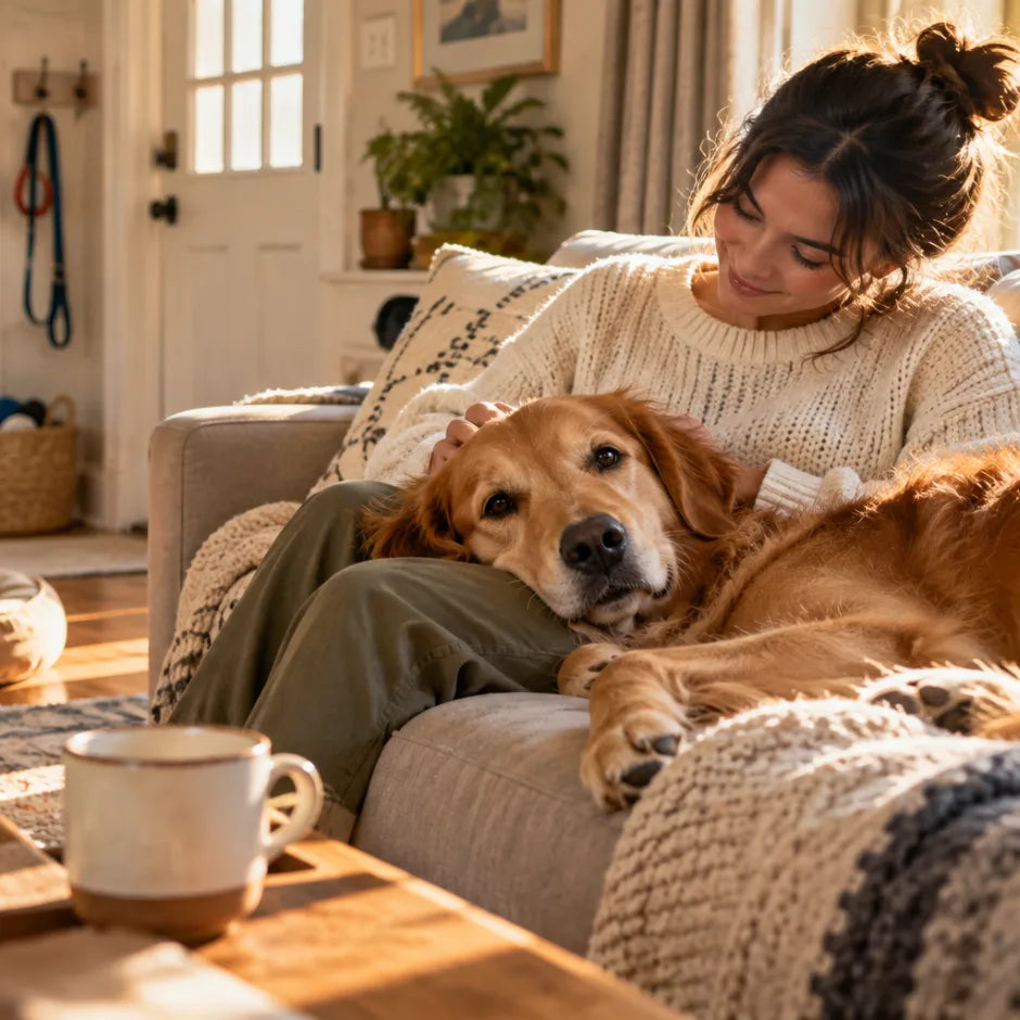 why pets feel like family through a meaningful everyday moment between a pet owner and their dog at home