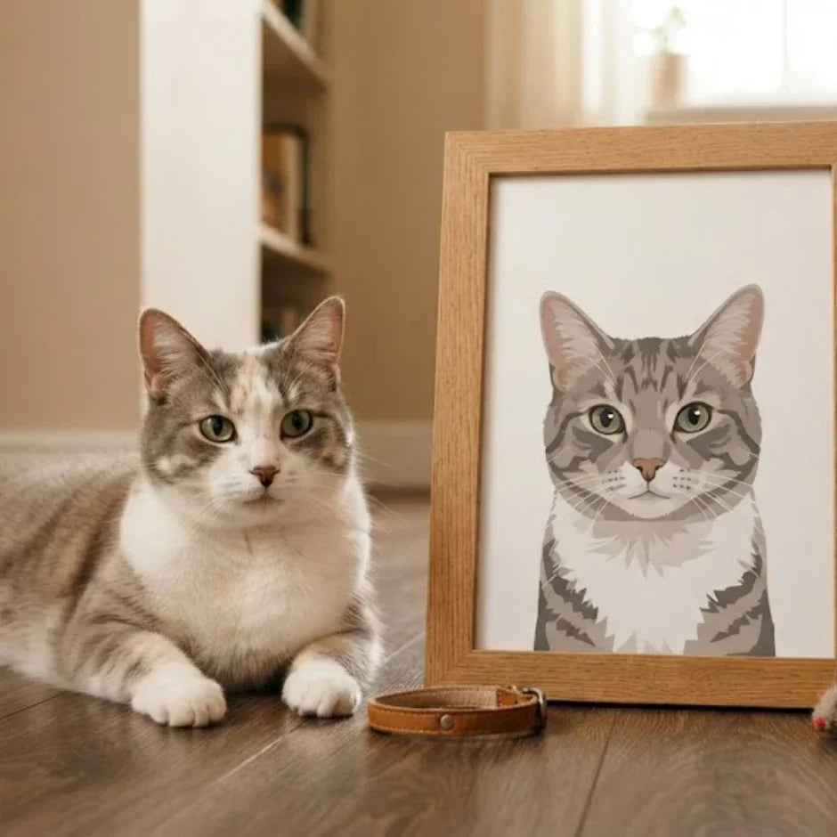 hand-drawn pet memorial portrait displayed as a meaningful tribute at home