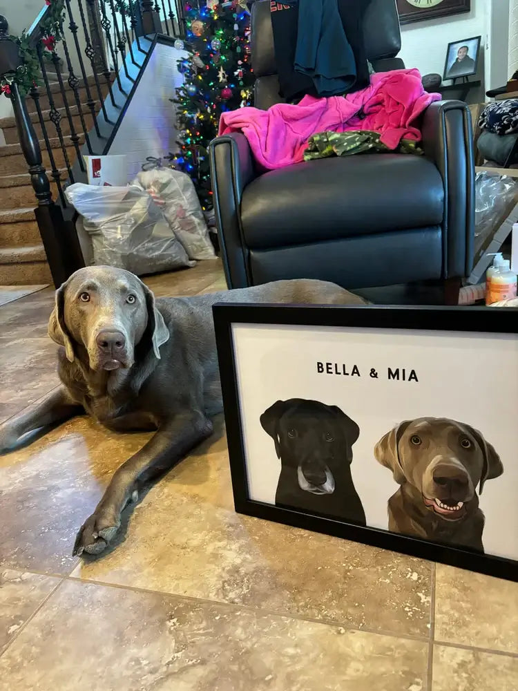 framed pet memorial portrait featuring realistic hand-drawn artwork inspired by a cherished pet photo