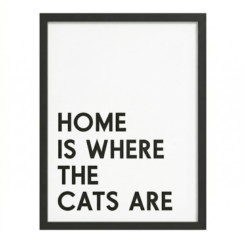 Minimalist Cat Wall Art | "Home Is Where The Cats Are" | KokoHearts